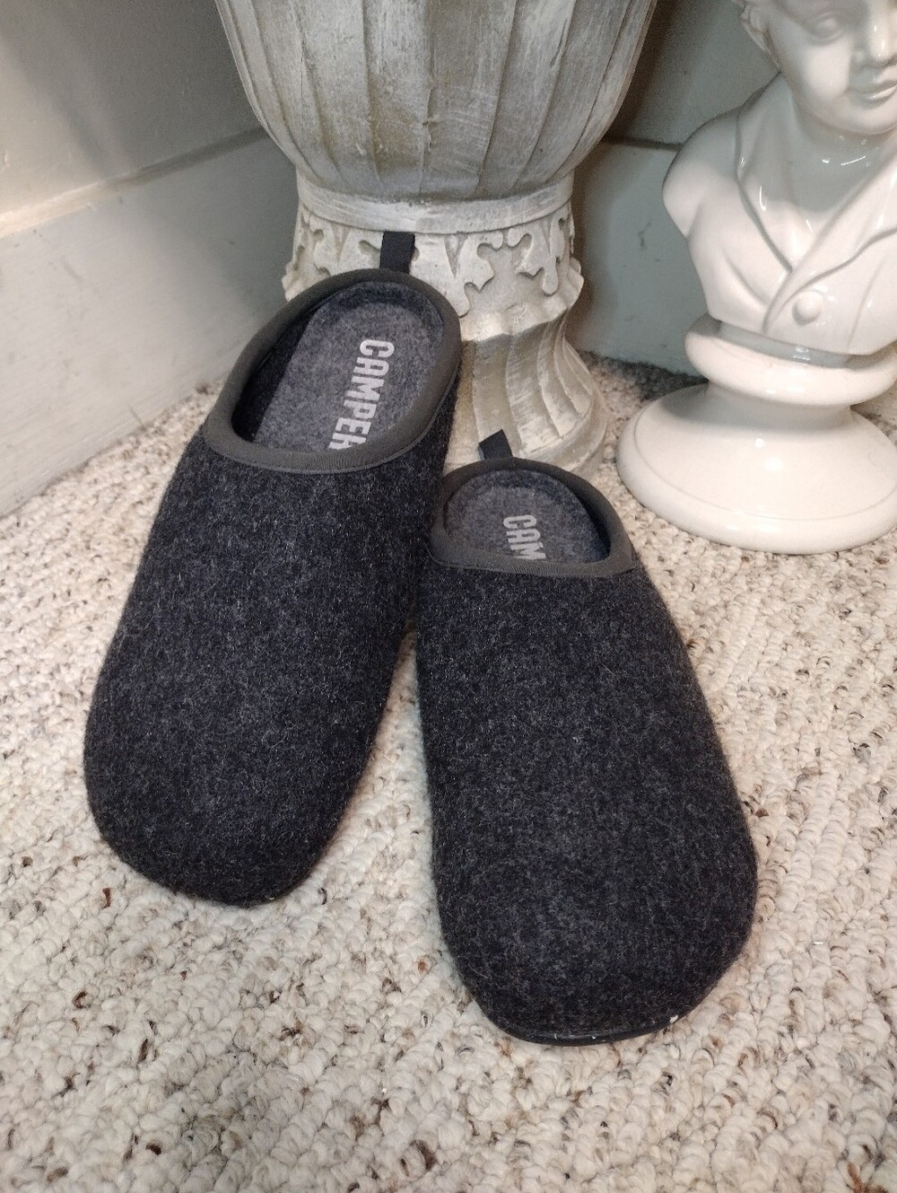 Camper Men's Wabi Charcoal Gray Boiled Wool Slippers - Picture 2 of 8